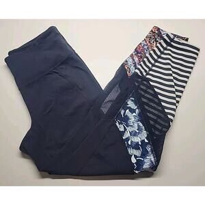 ATHLETA Womens Medium Print Mix Salutation Tight Navy Mesh High Rise Legging